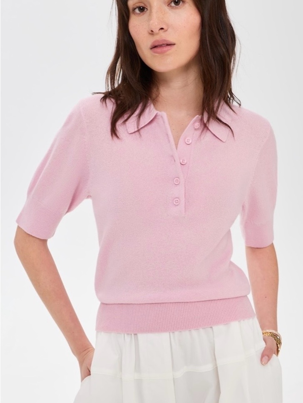 Reformation Pink Short-Sleeve Cashmere Polo Knit Top, Size XS, New With Tags